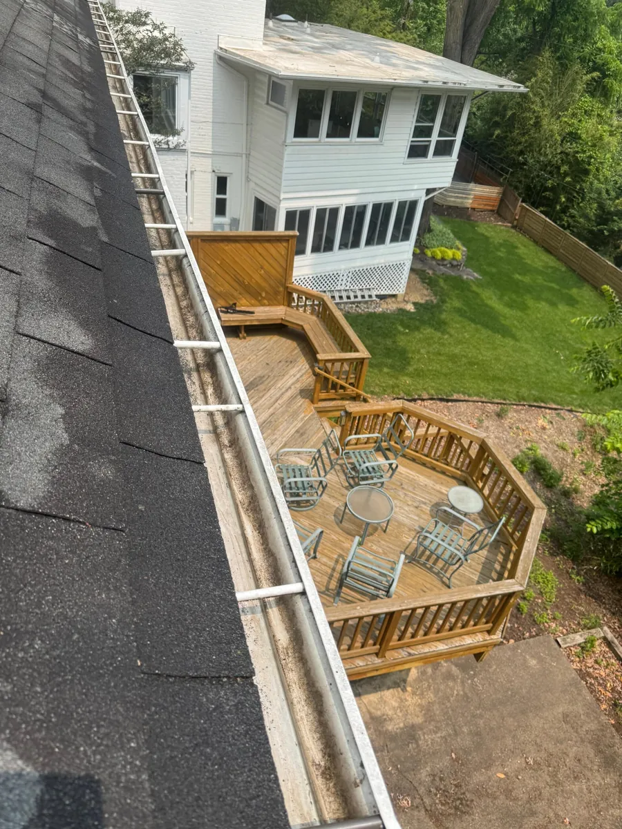 Residential gutter after loose leaves and debris were removed.
