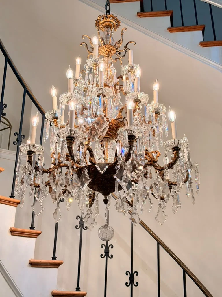 Full view of an ornate crystal chandelier